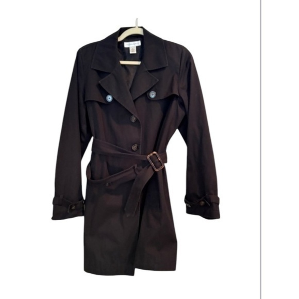 Preston & York Normcore Minimalist Black Classic 3/4 Trench Coat Size 12